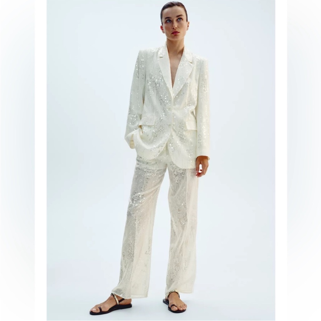 Zara 2 Pieces Matching Set Sequins Blazer And Sequins Pants